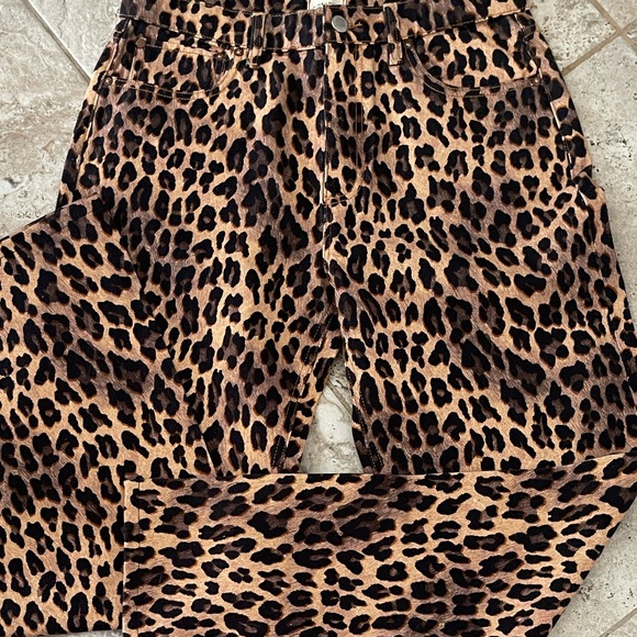 Alice + Olivia Leopard animal print high rise wide leg full length Jean size 30 - Picture 5 of 16
